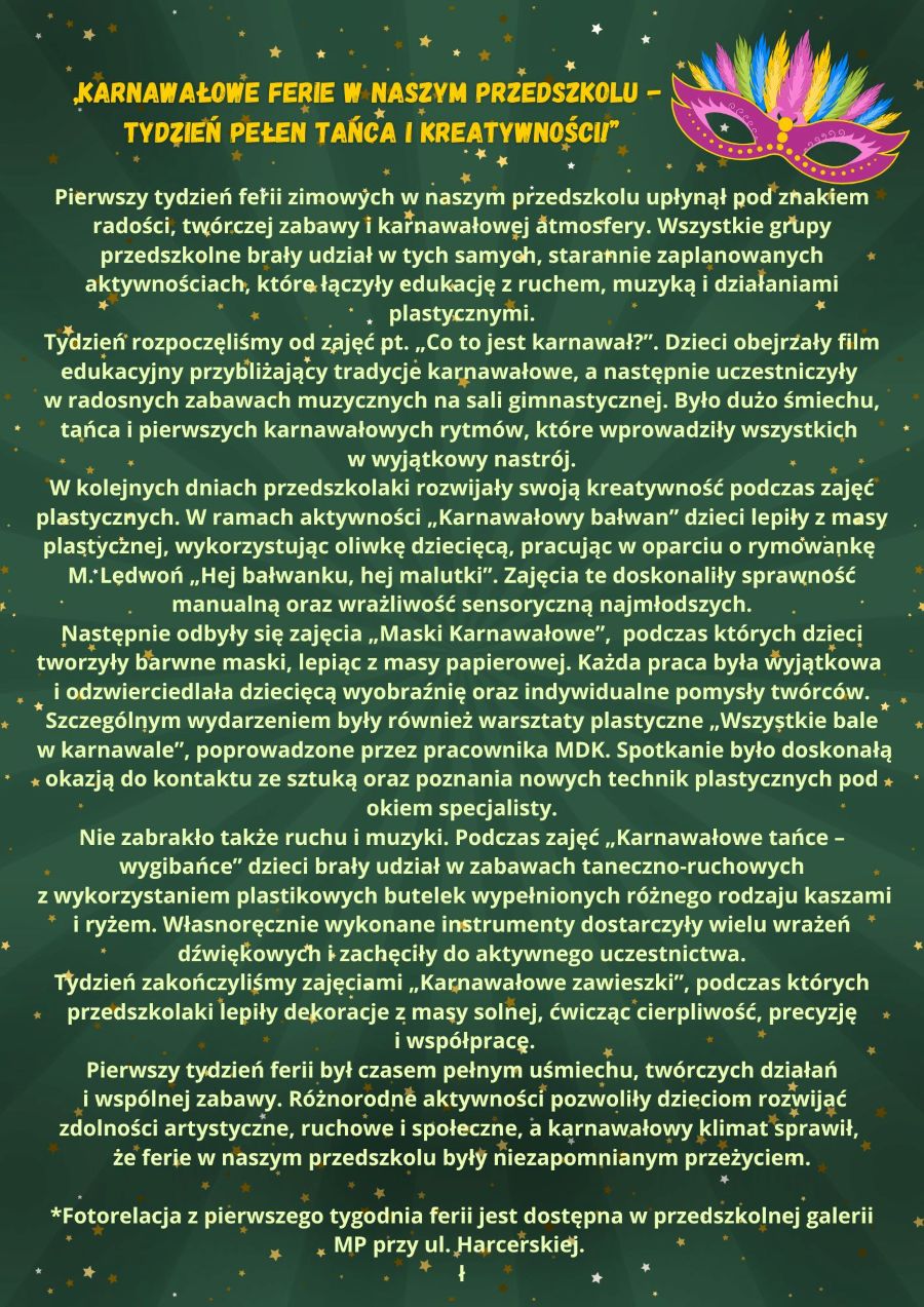 Ferie zimowe tydzień 1 pocztowa