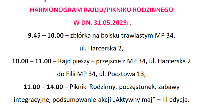 Harmonogram pikniku rodzinnego