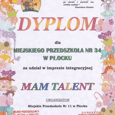 Dyplom Przedszkola nr 34